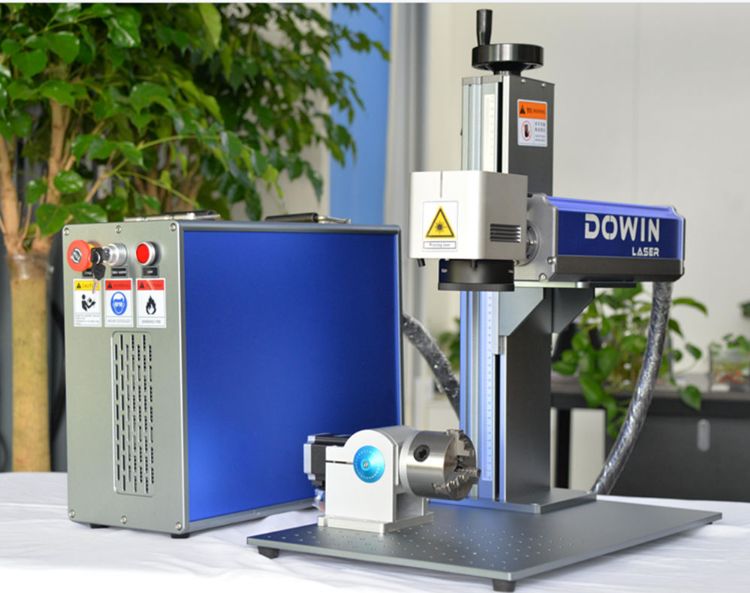 Fiber laser marking machine with rotary shaft to mark bottle cap logo