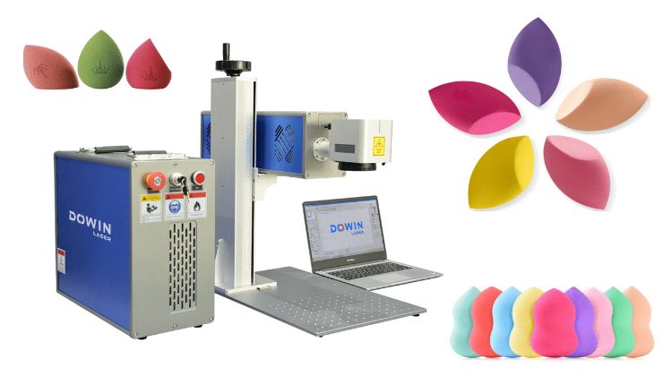 A good helper for CO2 laser marking machine processing logo sponge puff