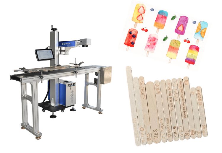 Creative lettering on ice cream stick CO2 laser marking machine is easy to get