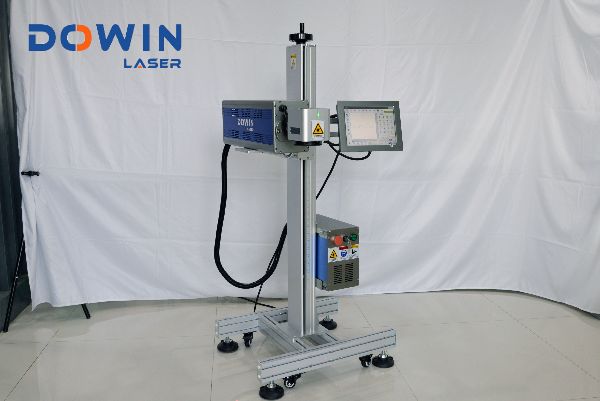Speedy flying laser marking 30W 40W carton box laser printing machine RF co2 marking system with automatic conveyor